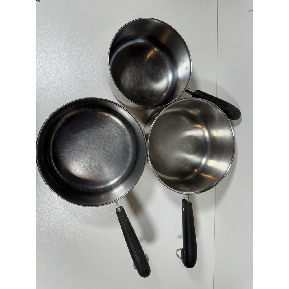 Vtg Revere Ware Copper Bottom Saucepan Set of 3 Stainless Steel 2 Qt 3 Qt No Lid - Picture 2 of 16